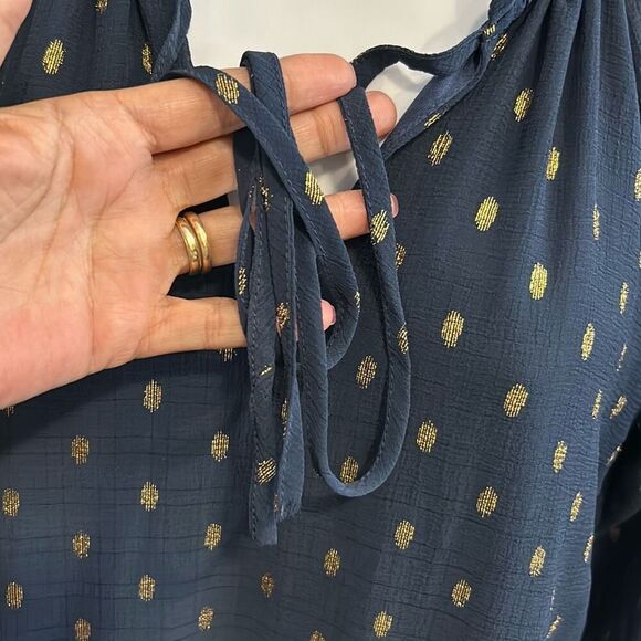 #542 Blu Pepper navy blue gold leaf, long sleeve, Boho style dress size medium - Picture 4 of 11